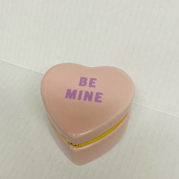 Pink Heart-Shaped Trinket Box “Be Mine” Glossy Gold Plated Metal Love Heart Dang - Picture 2 of 6